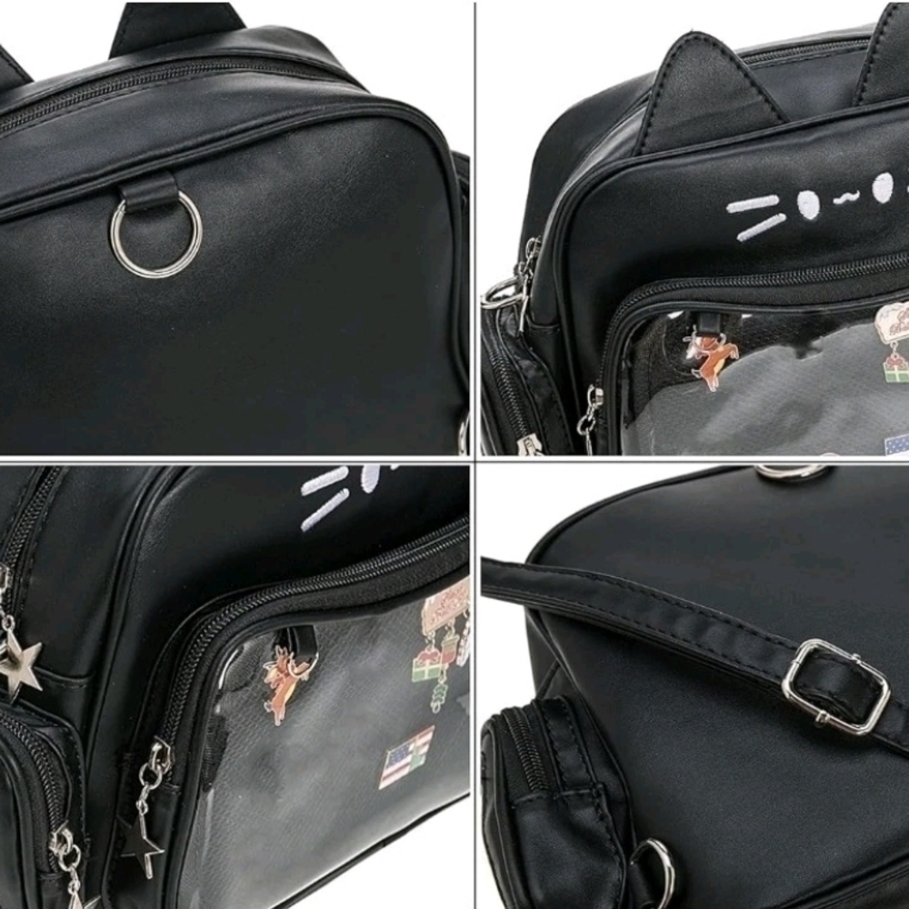 Kawaii Ita Cat Crossbody Shoulder Bag with Multi-Purpose Pin Display - Picture 4 of 6